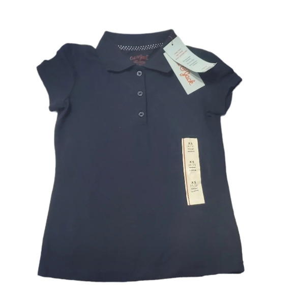 NWT Cat & Jack Girl's Navy Blue Uniform Polo Shirts 2 PK XS 4/5 - Picture 2 of 7
